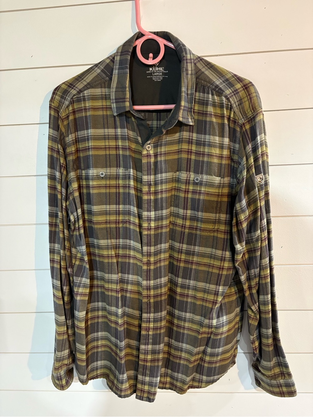 Kuhl Men's Olive and Brown Plaid Long-Sleeve Button-Down Shirt